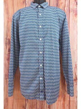 Johnston & Murphy Mens Blue & White Skull Print Shirt XL
